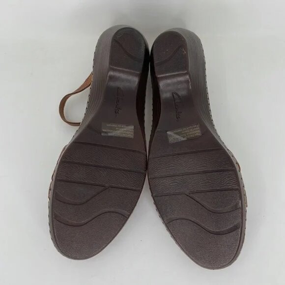 CLARKS Heeled Sandals Brown Leather Ankle Strap Size 10 - Picture 10 of 11